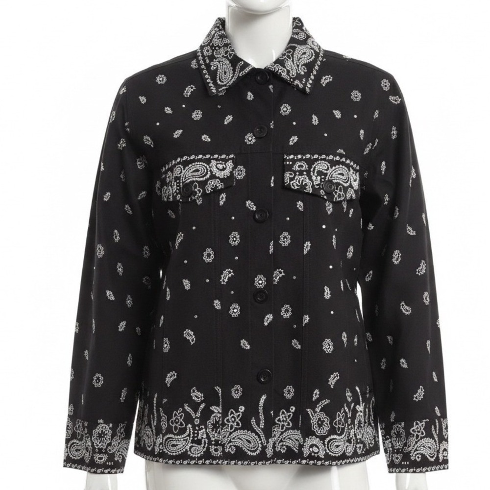 Quacker Factory Paisley Bandana Western Button Up Jacket Shirt M Boho Southwest